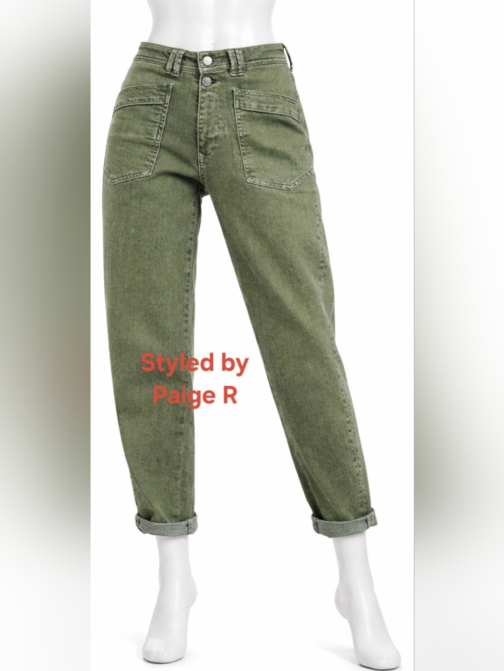 ❤️NWT FLAMINGALS Mid Rise Green Ankle Rolled Stretch Denim Jeans M 6 8